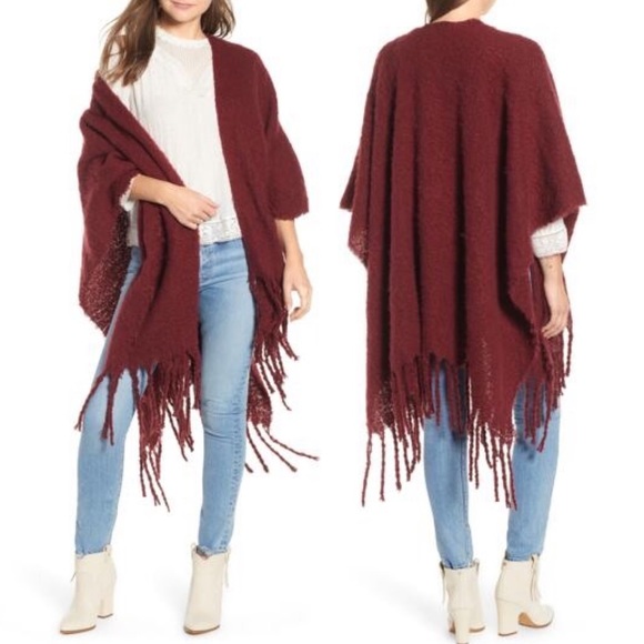 Free People Sweaters - Free People Fuzzy Fringe Poncho Cardigan Sweater